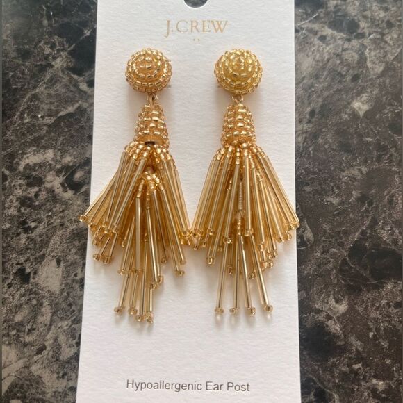 J‎ Crew Women's Beaded Tassel Party Earrings Hypoallergic - Picture 2 of 3